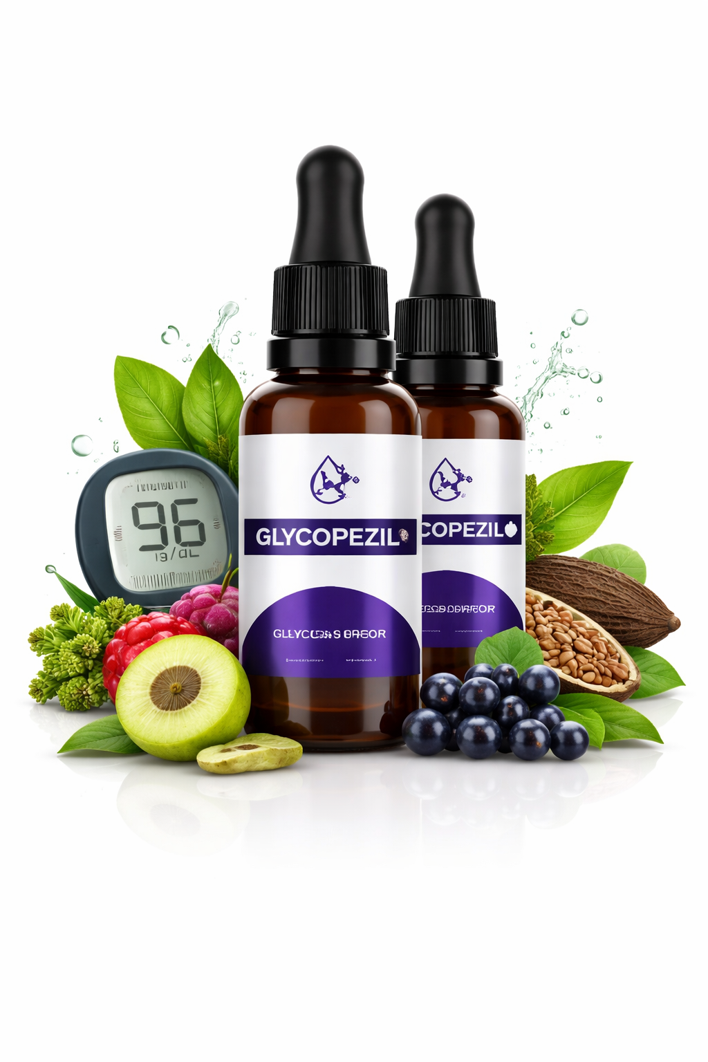 Glycopezil blood sugar support supplement bottles with natural ingredients